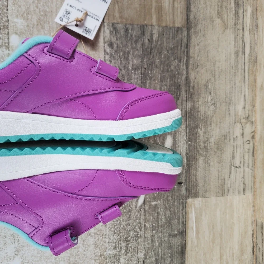 Reebok Weebok Clasp Low 2 Toddler Shoes Sz 9 Purple Aqua White Leather Sneakers